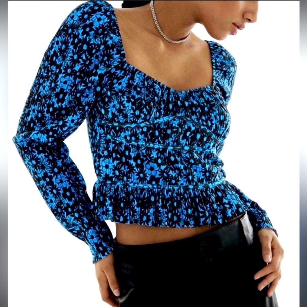 Zara floral top sz M blue black